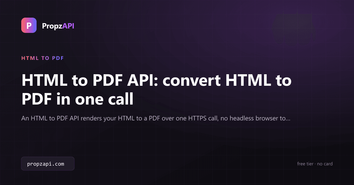 HTML to PDF API: send HTML and data, get a finished PDF back over one call.